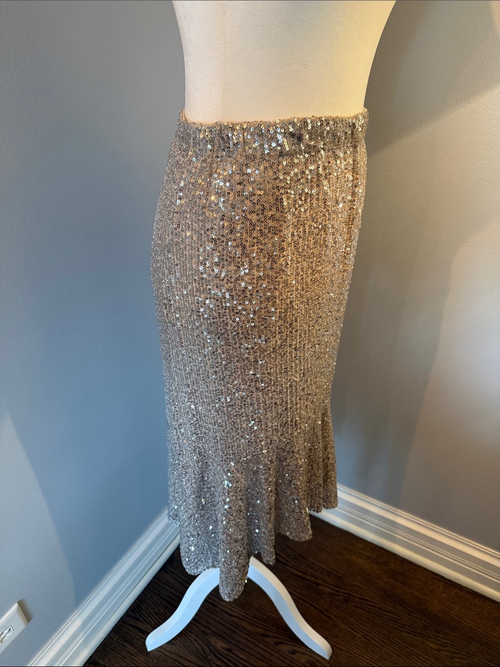Cable & Gauge Champagne Sequin Midi Skirt - Picture 3 of 5